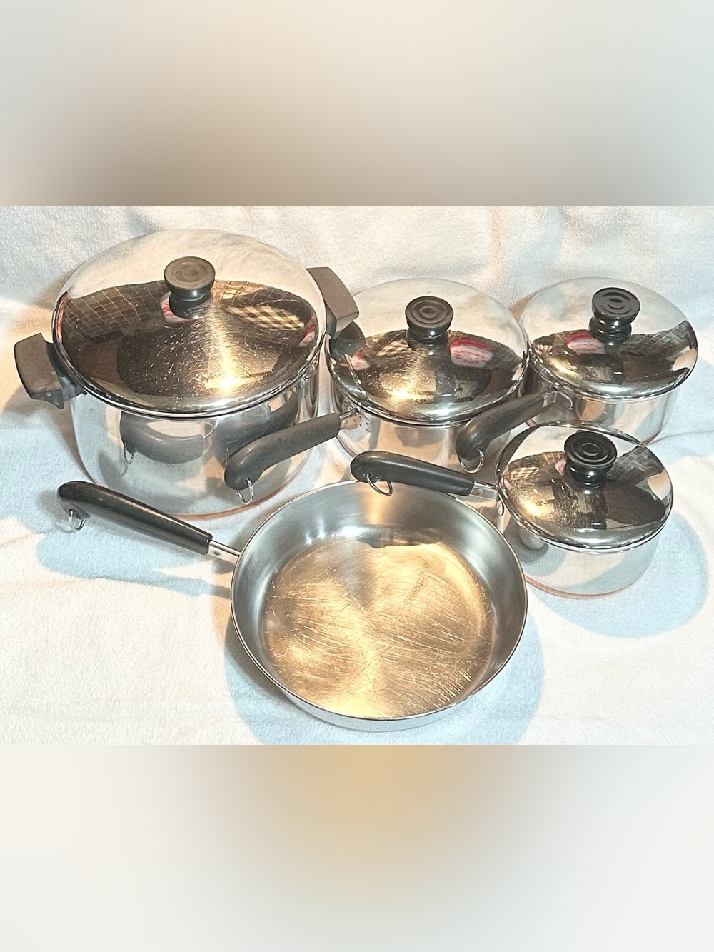 Vintage revere ware 9 piece copper bottom cookware set